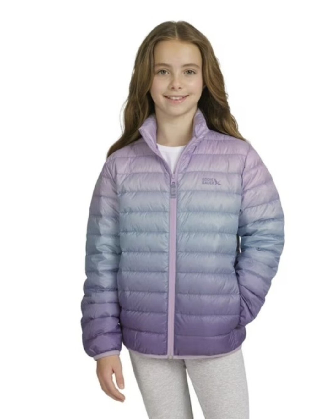 Eddie Bauer Girls 650 Down Packable Jacket Size L 10/12 Ombre Purple Blue